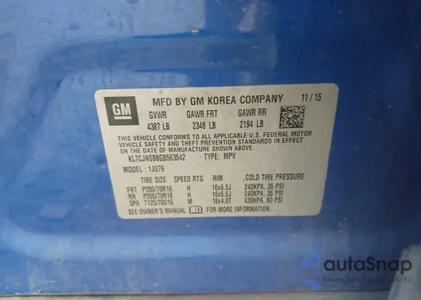 2016 Chevrolet Trax 1Ls из США, поврежденный, VIN KL7CJNSB8GB563542